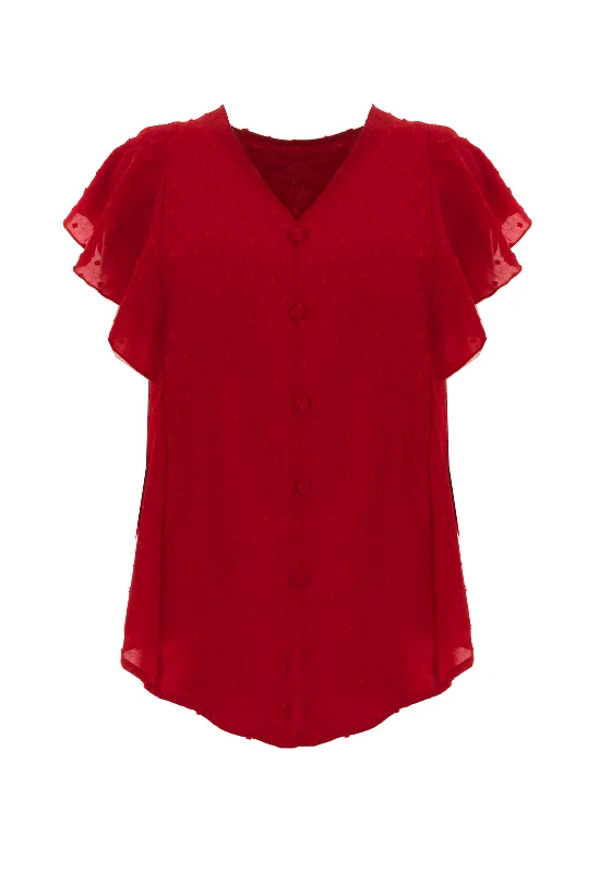 Serafina Collection Aria Frill Sleeve Top, Red