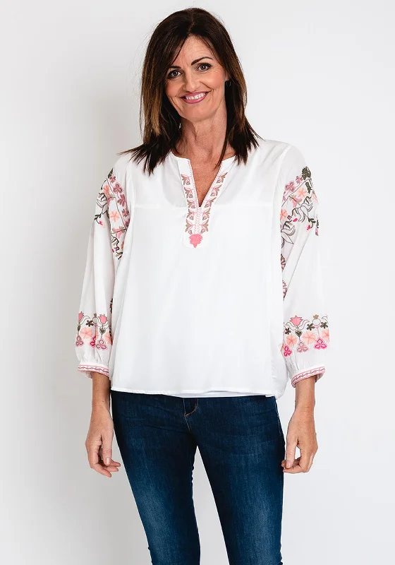 Costamani Embroidered Oversize Tunic Top, White Multi