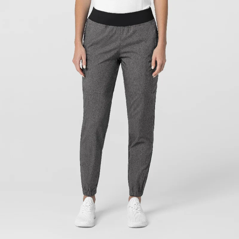 W123 Women's Comfort Waist Cargo Jogger Scrub Pant - Charcoal Heather