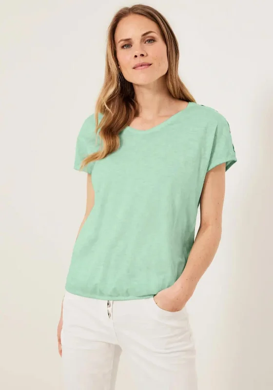 Cecil Open Buttoned Shoulder T-Shirt, Sage Green