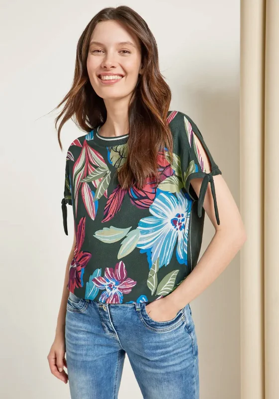 Cecil Floral Print Tie Sleeve Top, Khaki Multi