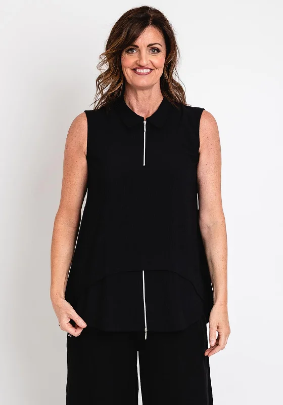 Ever Sassy Zipped Sleeveless Top, Black