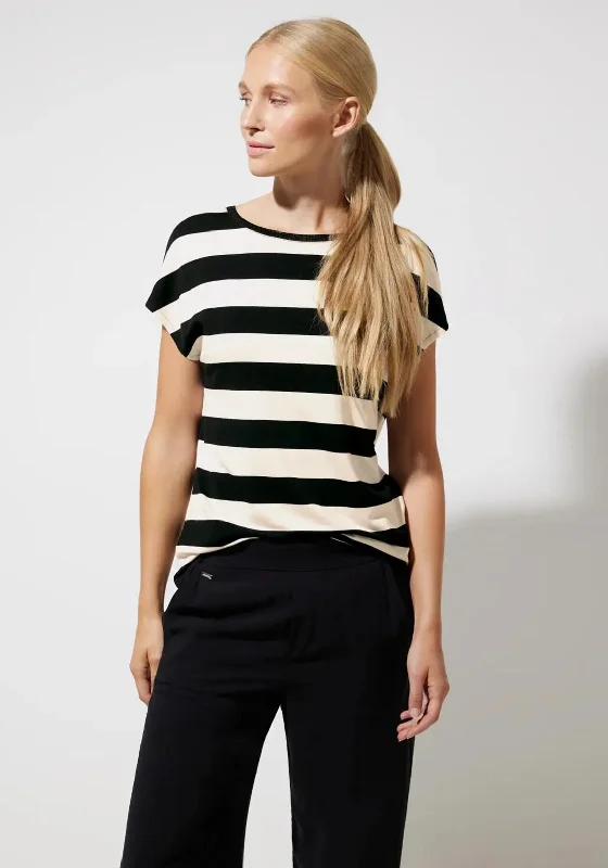 Street One Round Neck Striped Top, Black