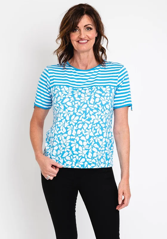 Rabe Stripe & Petal Print T-Shirt, Blue & White