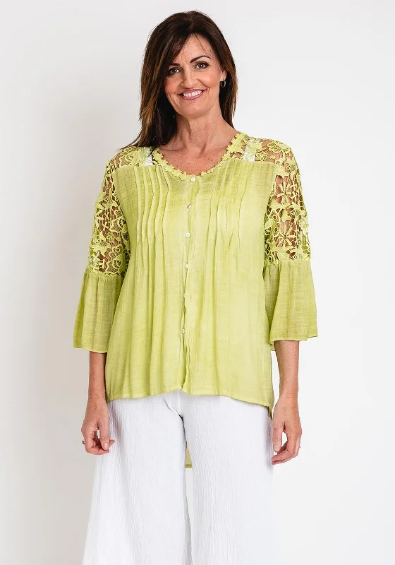 The Serafina Collection One Size Broidery Back Top, Green