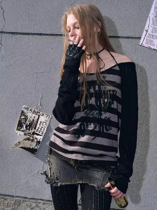 PUNK STRIPED LONG SLEEVE T-SHIRT [S0000009494]