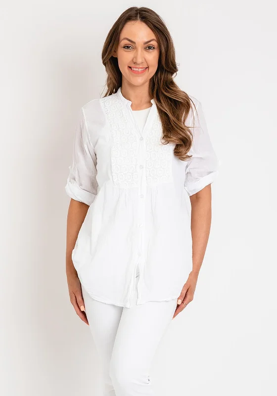 The Serafina Collection One Size Embroidered Detail Shirt, White