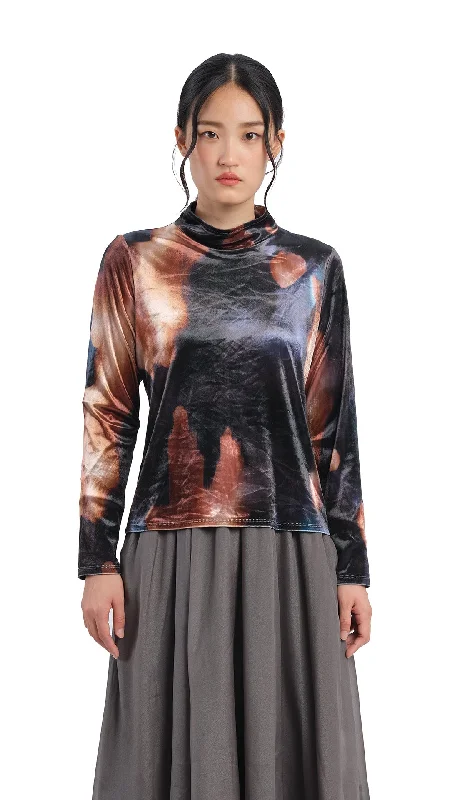 Watercolor Graphic Velour High Neck Top