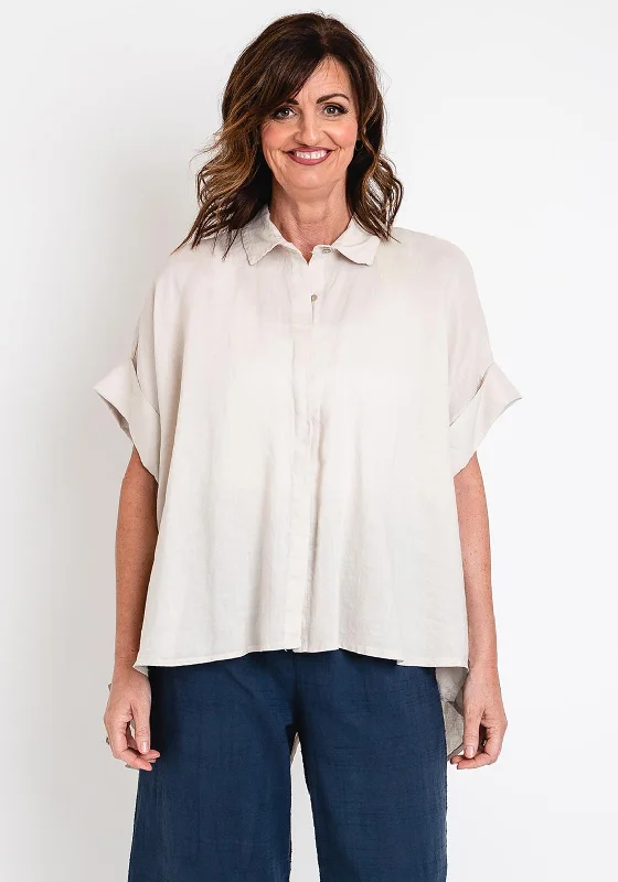 The Serafina Collection One Size Oversized Cotton Shirt, Beige