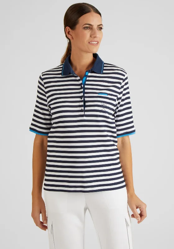 Rabe Stripe Print Polo Shirt, White & Navy