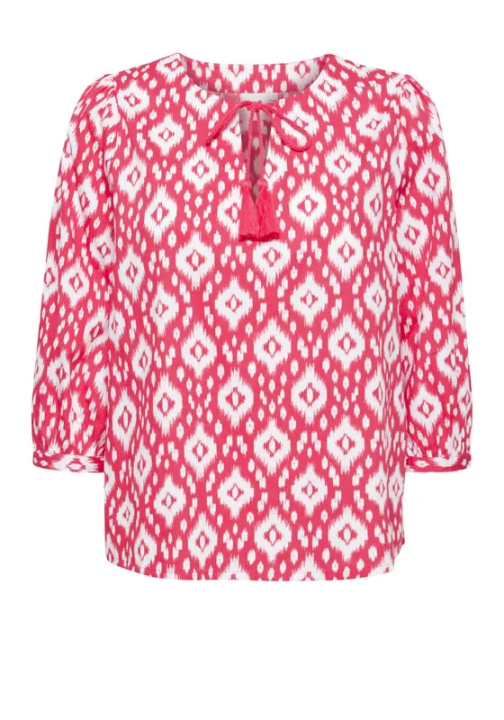 Ichi Tie Neck Printed Blouse, Pink