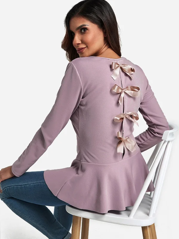 Custom Round Neck Long Sleeve Flounced Hem Top