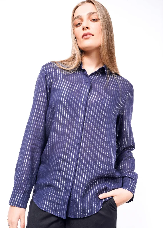 The Empower Sheer Pinstripe Long Sleeve Button Up