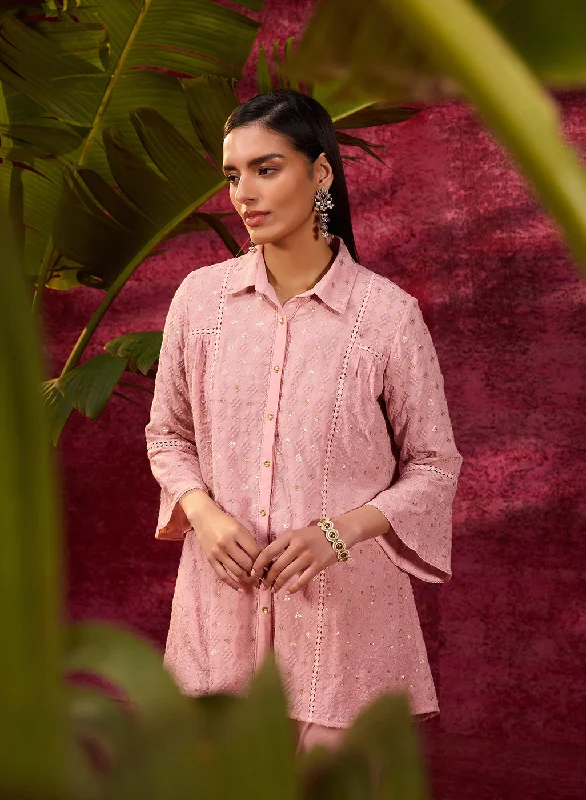 Jhalak Light Pink Embroidered Georgette Shirt for Women