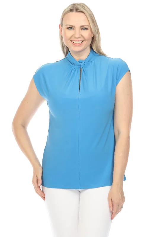 Joseph Ribkoff French Blue Twist Keyhole Neck Cap Sleeve Top 241041