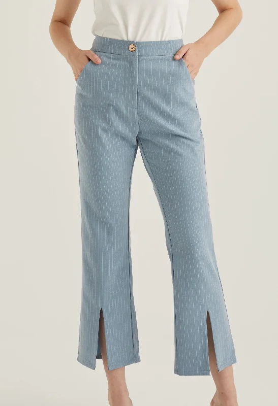 Front Slit Striped Smart Trousers