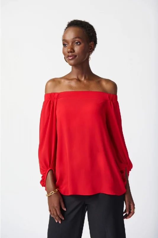 Joseph Ribkoff Radiant Red Off-Shoulder Puff Sleeve Top 241304