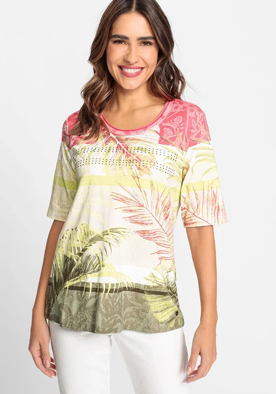 Olsen Fern Leaf Print Ombre T-Shirt, Multi