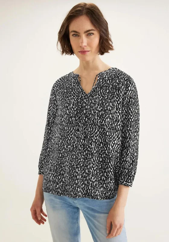 Street One Tie Neck Print Blouse, Black & White