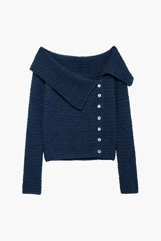 Knitted Button Asymmetrical Long-Sleeve Top