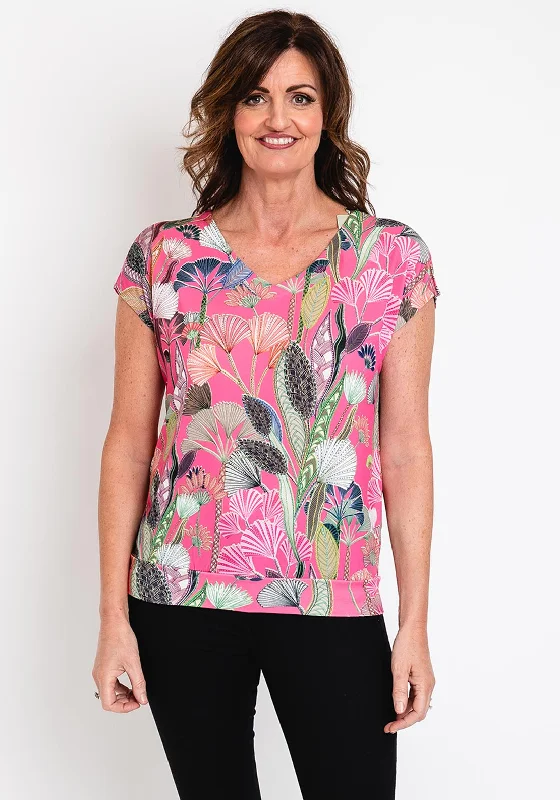 Bianca Printed Band Hem Top, Pink Multi