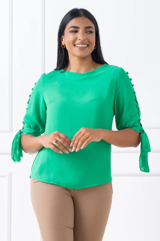 Sleeve Button Detail Top - Regular Fit