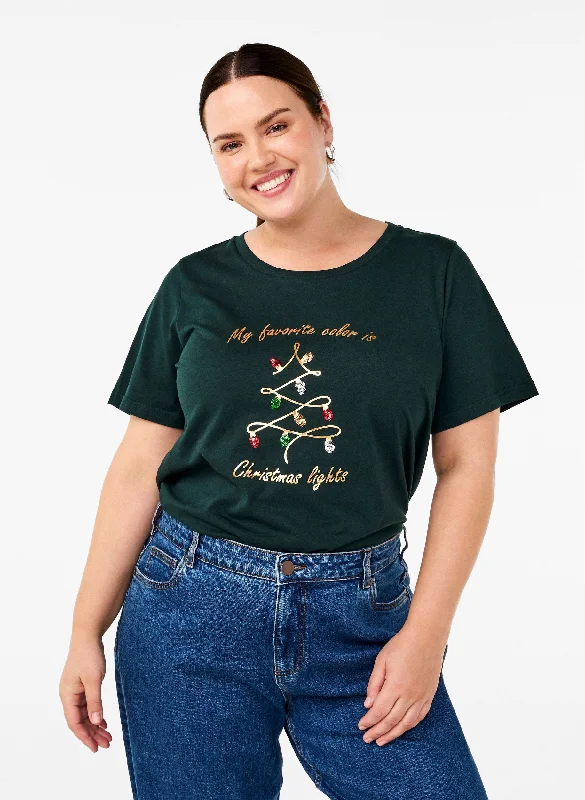 Zizzi Christmas Tree T-Shirt in Green