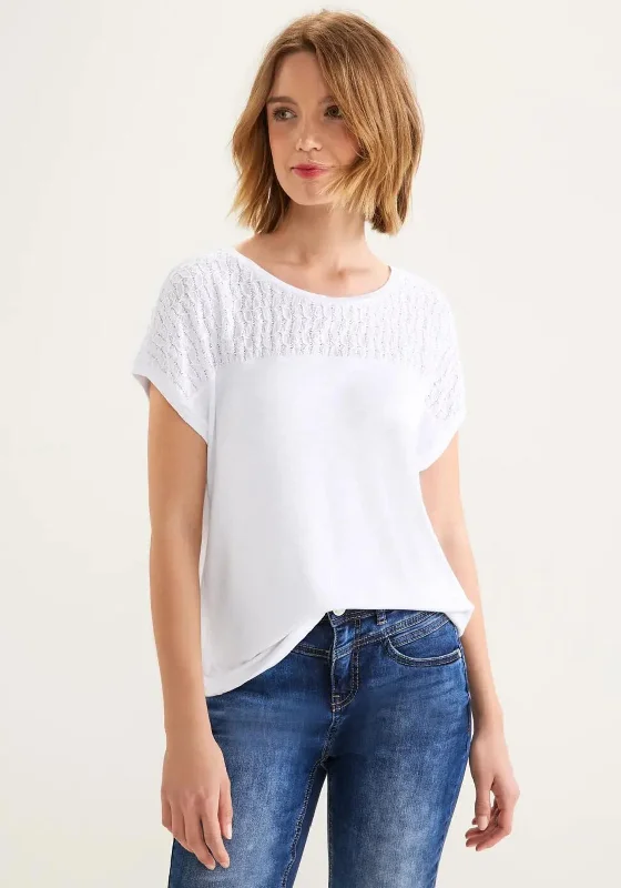 Street One Lace Neckline T-Shirt, White