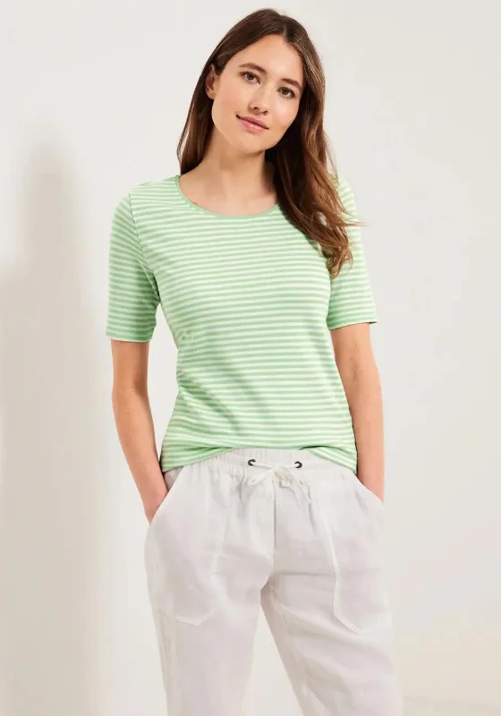 Cecil Round Neck Striped T-Shirt, Sage Green