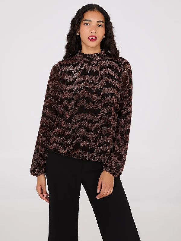 Glitter Jacquard Mock Neck Top