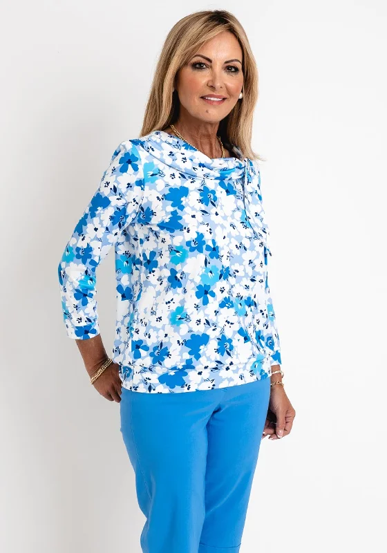 Leon Collection Cowl Neck Top, Blue Multi