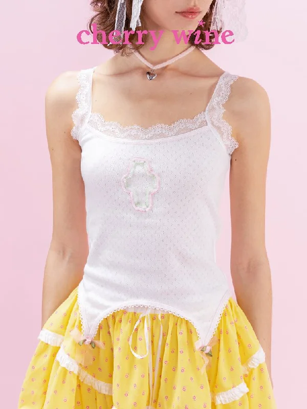 Splicing Cross Lace Mesh Bowknot Camisole [S0000009330]