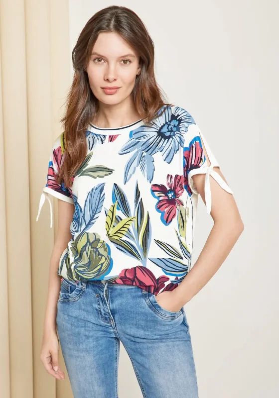 Cecil Floral Print Tie Sleeve Top, White Multi