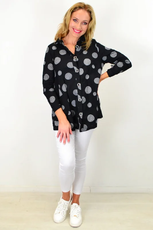 Spotty Wood Pocket High Collar Tunic Shirt