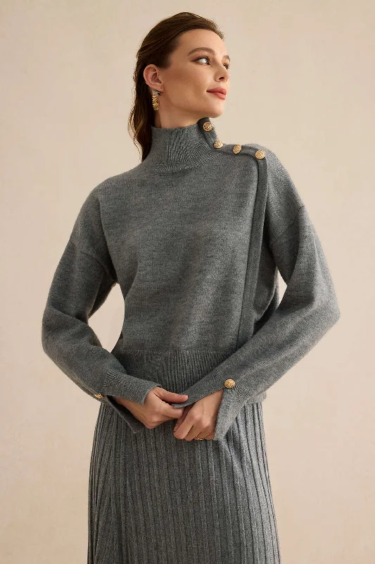 Knit Asymmetrical Button Long-Sleeve Top