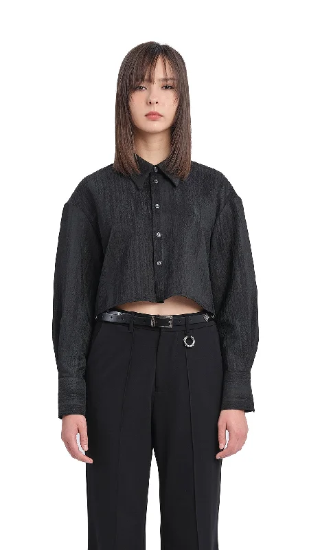 Mesh Trimmed Crop Shirt