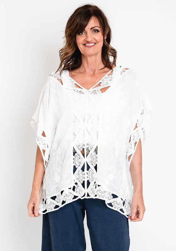 The Serafina Collection One Size Oversized Crochet Top, White