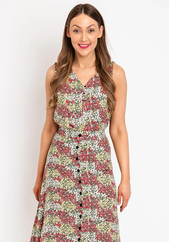 Fransa Floral Button Sleeveless Top, Multi