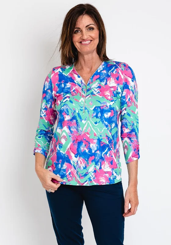 Leon Collection Half Zip Print Top, Multi