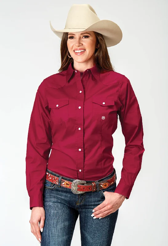 Roper Womens Stretch Poplin Red Cotton Blend L/S Shirt