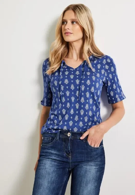 Cecil Drawstring Print Shirt, Blue Sea