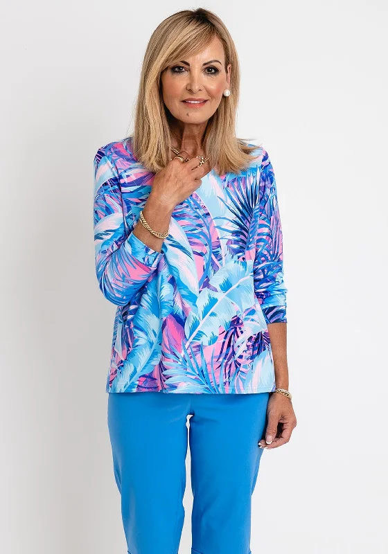 Leon Collection Leaf Print Top, Multi