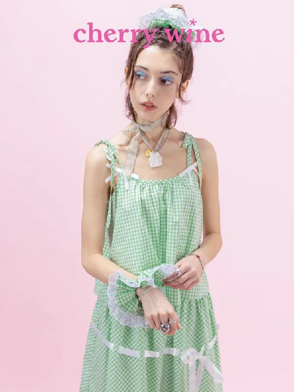 GREEN PLAID BOW LOOSE SHORT SUSPENDERS [S0000009327]