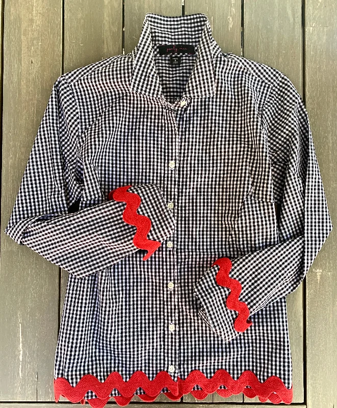 Bridget Gingham Ric Rac Shirt (GRRBLK-RD)