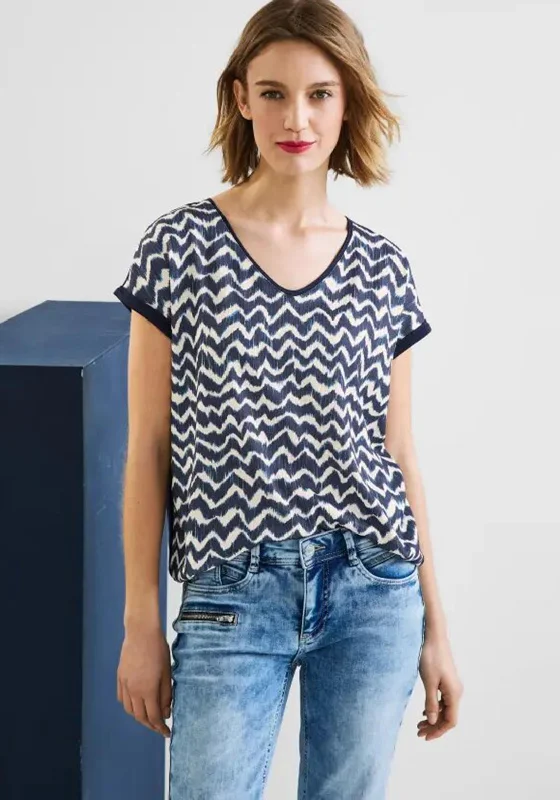 Street One Zig Zag Print T-Shirt, Deep Blue