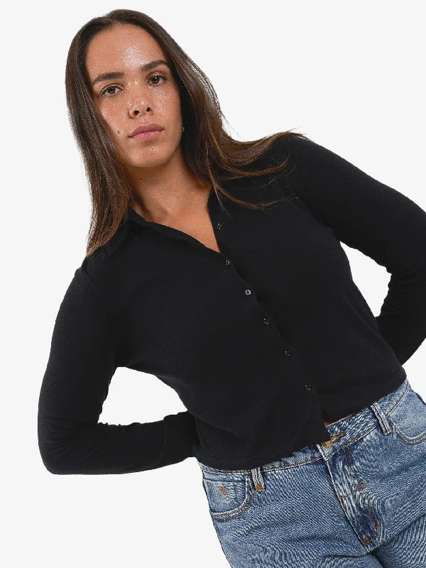 Hemp Collared Long Sleeve - Black