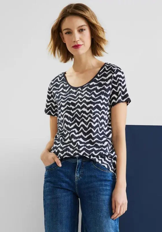 Street One Gerda Zig Zag Print T-Shirt, Deep Blue