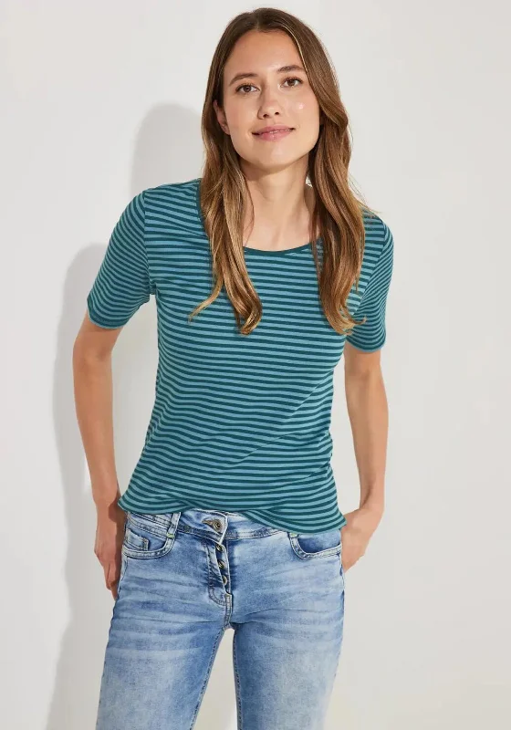 Cecil Round Neck Stripped Pattern T-Shirt, Deep Lake Green