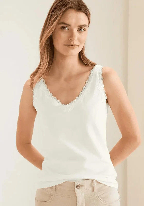 Street One Lace Trim Vest, White