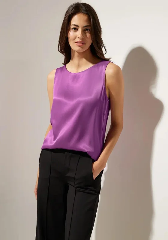 Street One Satin Look Sleeveless Top, Meta Lilac